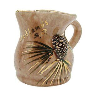 Badlands S Dakota Ceramic Mini Pitcher Creamer Luster Brown Gold Handle 2" Vtg